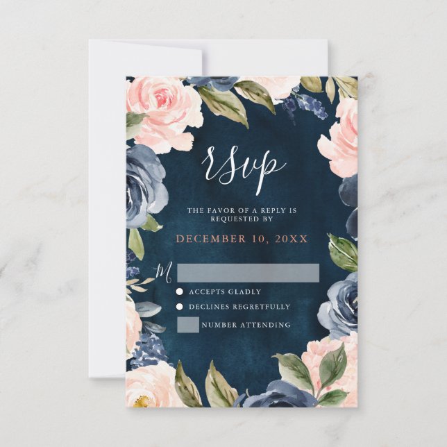 Marine Blue Blush Rose Rose Boho mariage RSVP (Devant)