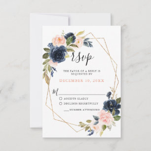 Marine Blue Blush Rose Rose Boho mariage RSVP