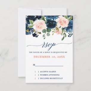 Marine Blue Blush Rose Rose Boho mariage RSVP