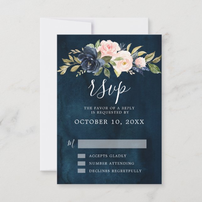 Marine Blue Blush Rose Rose Boho mariage RSVP (Devant)