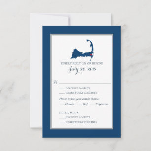 Marine Blue Cape Cod avec coeur   Menu Mariage RSV