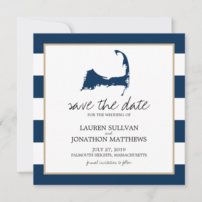 Marine Blue Cape Cod Carte Mariage Enregistrer la  (Devant)