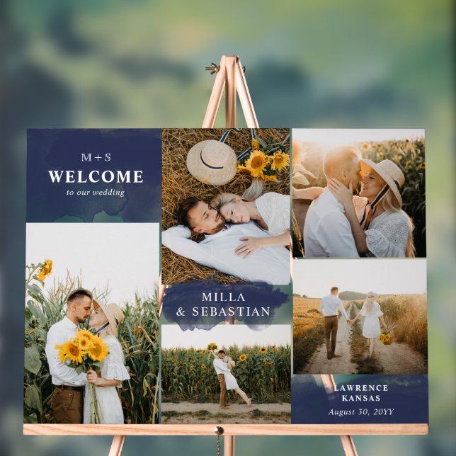 Marine Blue Clean Moderne & 5 Photos Bienvenue (Neutre)