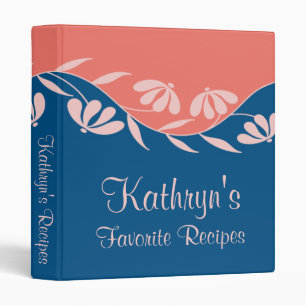 Marine Blue Coral Floral Recipe Binder