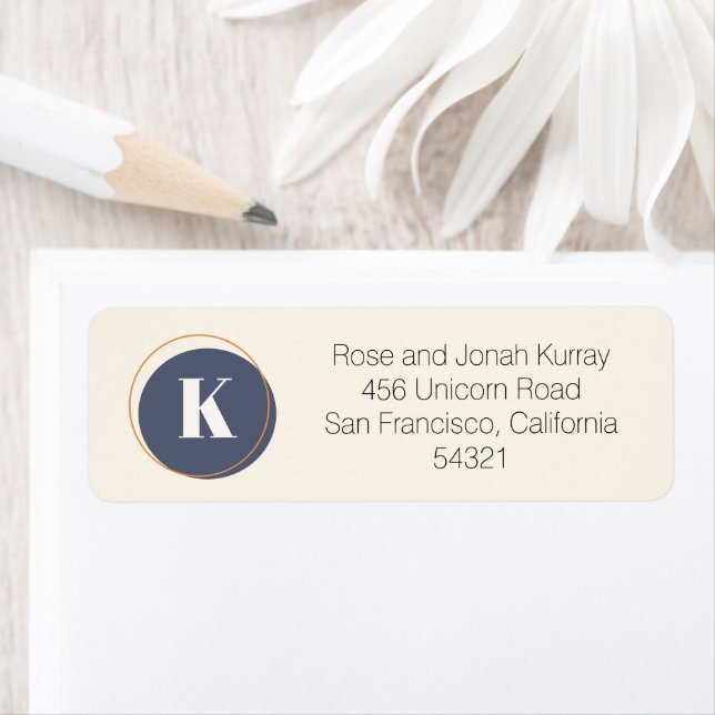 Marine Blue Cream Minimalist Monogramme Adresse de (En situation)