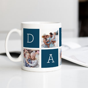 Marine Blue   Custom Daddy 5 Photo Collage Coffee Mug