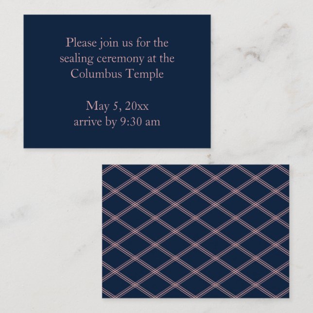 Marine Blue Diamonds Temple Sealing Invitation (Devant / Derrière)