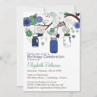 Marine Blue et Green Mason Jars Invitation Anniver