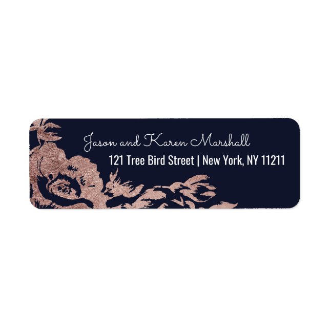 Marine Blue et Rose Gold Floral Adresse (Devant)