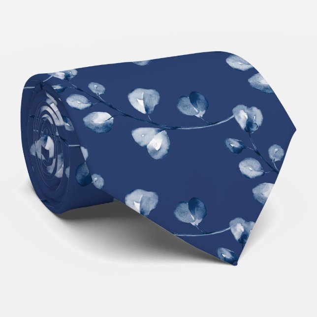 Marine Blue Eucalyptus Mariage Marine Blue Cravate (Roulé)