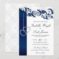 Marine Blue Floral Design Faire-part de mariage