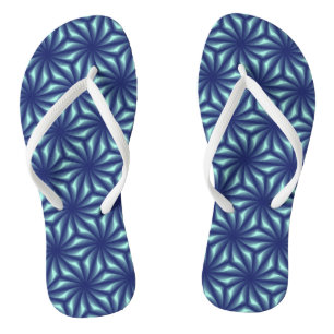 Marine Blue Fractal Pattern Flip Flops