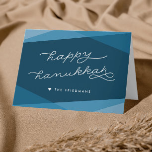 Marine Blue Geo Script   Happy Hanukkah Holiday Card