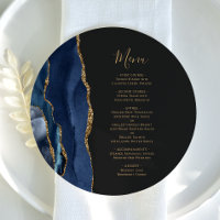 Marine Blue Gold Agate Round Plate Mariage Menu