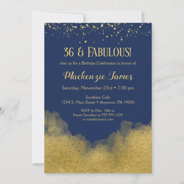 Marine Blue Gold Confetti Invitation Anniversaire (Devant)