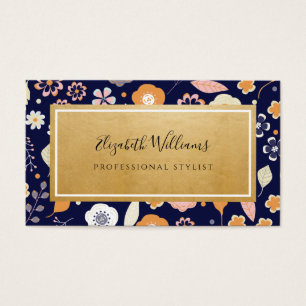Marine Blue Gold Florals Styliste Cartes de visite
