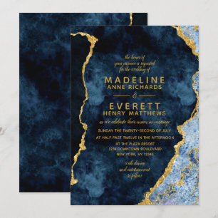 Marine Blue & Gold Foil Agate Mariage Invitations