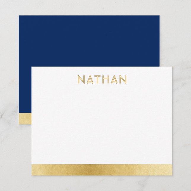 Marine Blue Gold Modern Bar Mitzvah Carte de remer (Devant / Derrière)