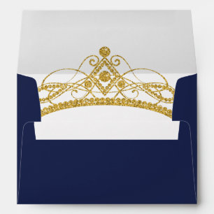 Marine Blue Gold Tiara Quinceanera Enveloppe Anniv
