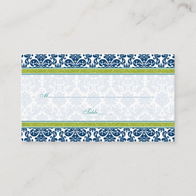 Marine Blue Green Turquoise Mariage damassé Cartes (Devant)