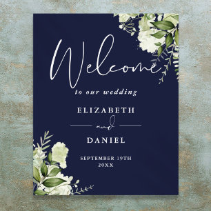 Marine Blue Greenery Floral Mariage Affiche de bie