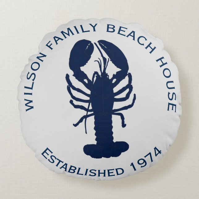 Marine Blue Grey Round Lobster Beach House Coussin (Devant)
