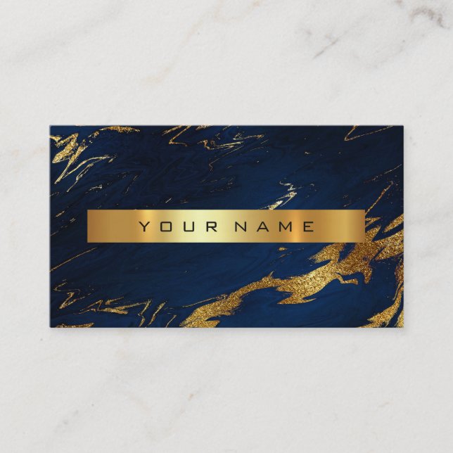 Marine Blue Grungy Gold Marble Vip Carte de visite (Devant)