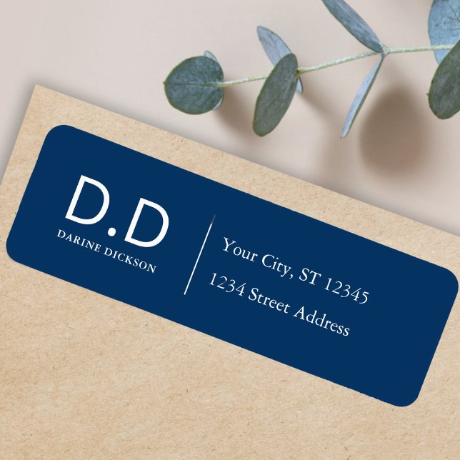Marine Blue Initiales Monogramme Adresse de retour (Créateur téléchargé)