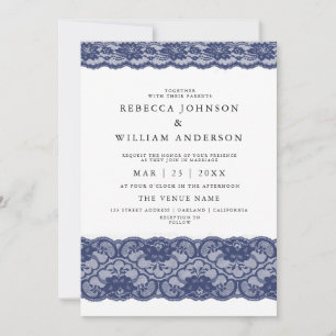 Marine Blue Lace Élégante Faire-part de mariage mo