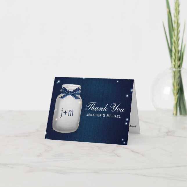 Marine Blue Mason Jar Fireflies Mariage Merci (Devant)