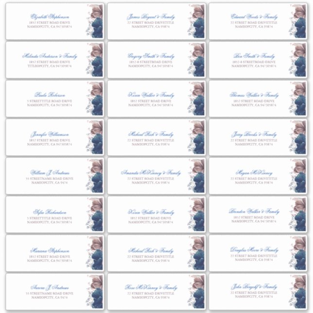 Marine Blue Mauve Fleurs Étiquette de adresse des  (Devant)