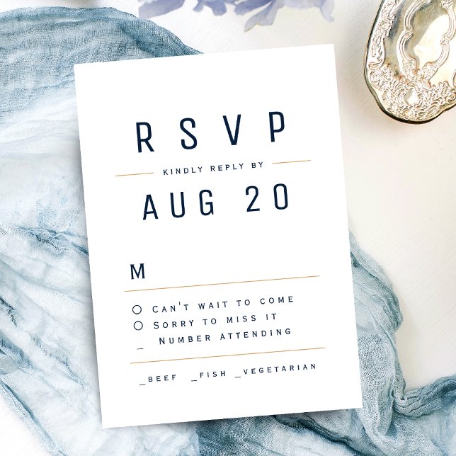 Marine Blue Modern Chic Simple Typographie RSVP (Navy Blue Modern Chic Simple Typography RSVP)