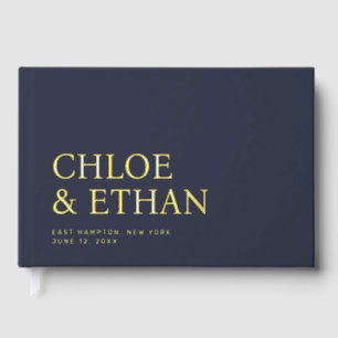 Marine Blue Modern Mariage Foil Livre d'invité