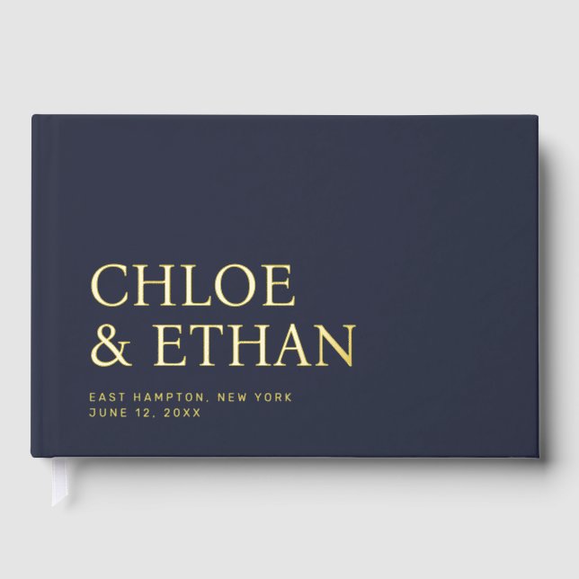 Marine Blue Modern Mariage Foil Livre d'invité (Recto)
