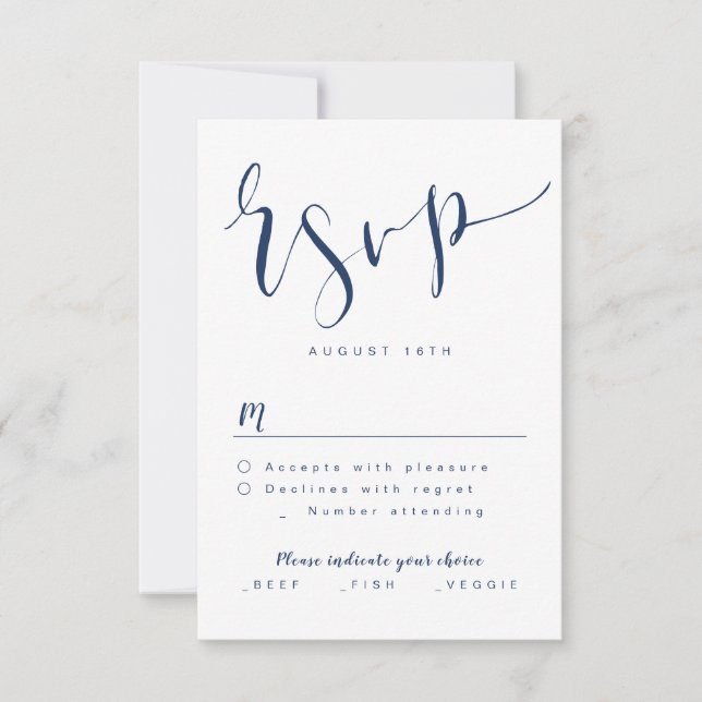 Marine Blue Modern Simple Script mariage RSVP (Devant)