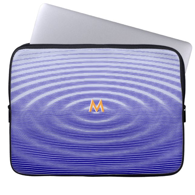 Marine Blue on blue Ripple Wave Effect Monogram Laptop Sleeve (Front)