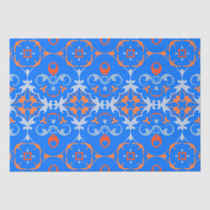 Marine Blue Orange Ethnic Boho Damask Pattern Tissue Paper