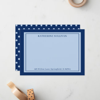 Marine Blue Pois Nom Adresse Carte de note plate