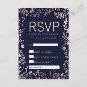 Marine Blue Rose Gold Floral RSVP et Song Request