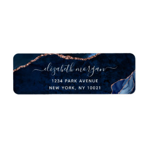Marine Blue Rose Gold Foil Agate Adresse de retour
