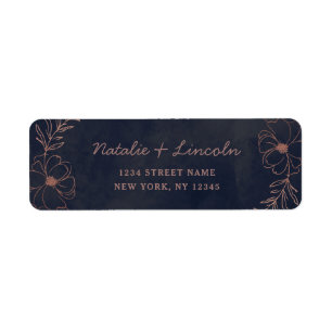Marine Blue & Rose Gold Foil Mariage Adresse de re