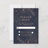 Marine Blue & Rose Gold Foil Mariage Chic RSVP Rép