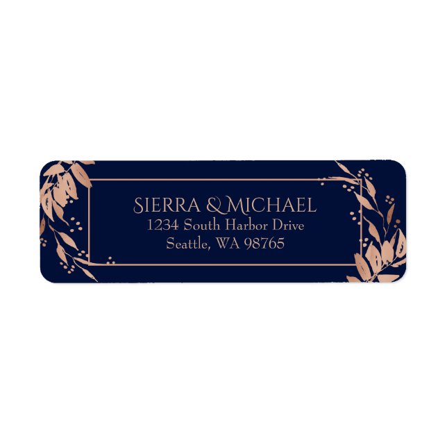 Marine Blue Rose Gold Foliing Mariage Adresse de r (Devant)