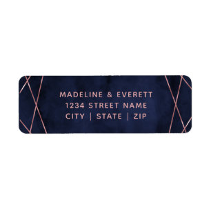 Marine Blue & Rose Gold Lines Mariage Adresse de r