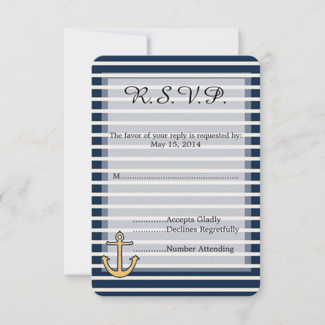 Marine Blue Stripes Ancre Mariage RSVP (Devant)