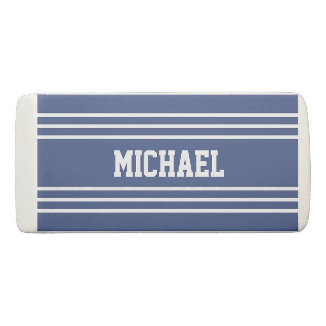 Marine Blue Stripes custom monogram eraser (Front)