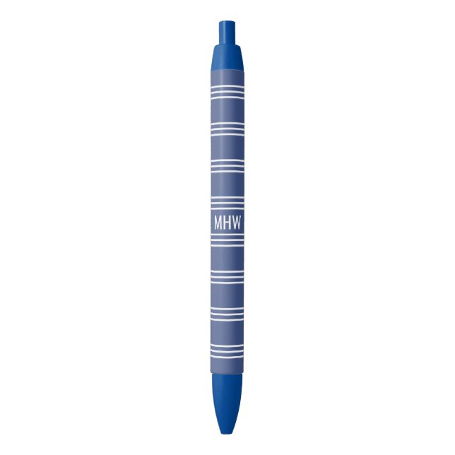 Marine Blue Stripes custom monogram pens (Front Vertical)