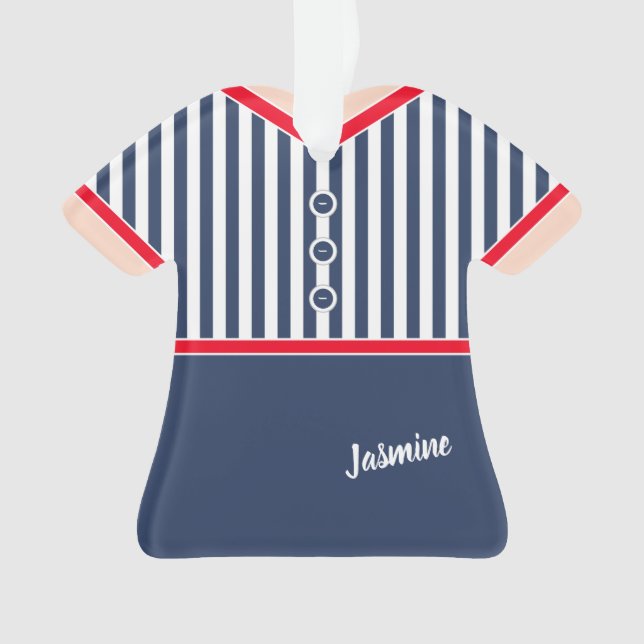 Marine Blue Stripes Red Trim Athletic Tennis Outfi (devant)