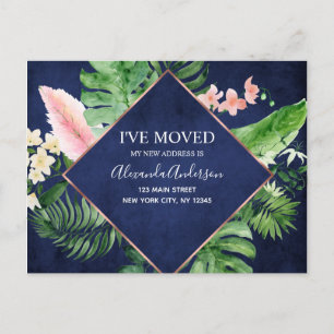 Marine Blue Tropical Floral Moving Faire-part