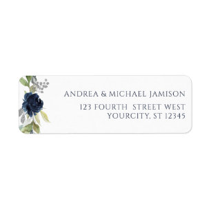 Marine Blue Watercolor Floral Mariage Adresse